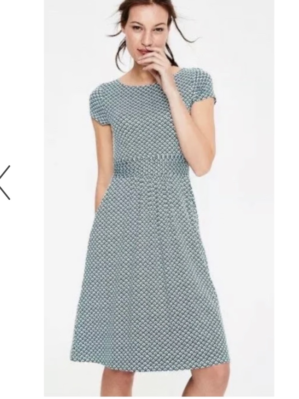 Boden Amelie Jersey Dress Blue Geometric Print Fit & Flare Pockets sz 6 Jersey